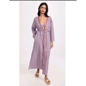 Xirena Myrah Cotton Gauze Paisley Kaftan Midi Dress in Water Lotus, M